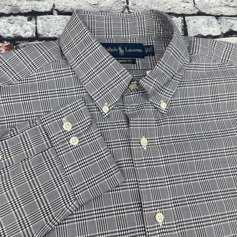 Ralph Lauren Classic Fit Shirt Mens 16.5 34/35 Black White Plaid Cotton NWT